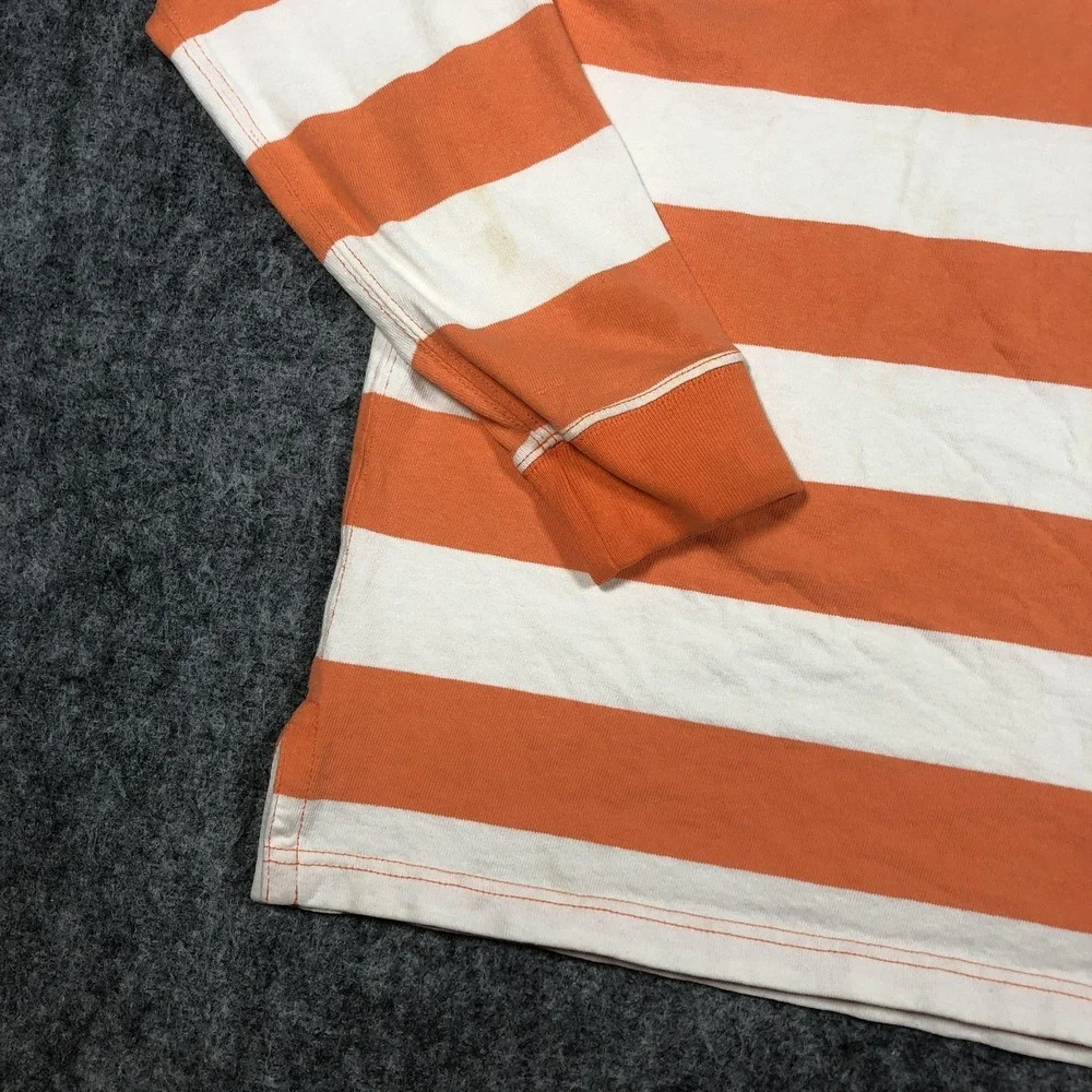 Vintage Polo Ralph Lauren Rugby Shirt Mens M Orange White Stripe Long Sleeve